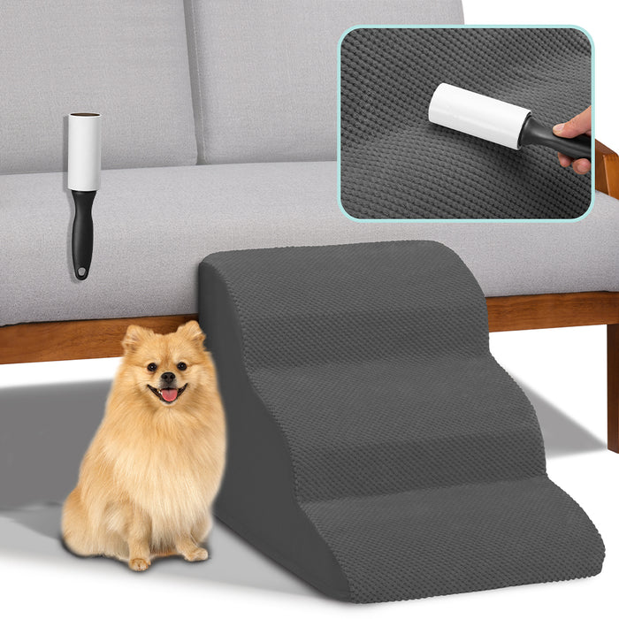 Scala per Animali Domestici Grigio 3 Scalini per Gatti e Cani Rullo Rimuovi Peli