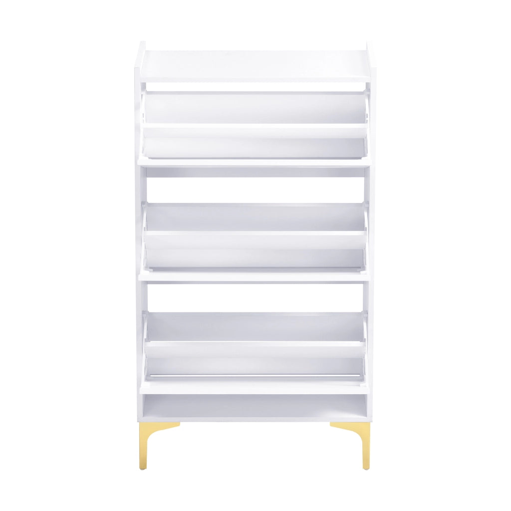 Scarpiera verticale a 3 livelli in MDF bianco con gambe in metallo dorato