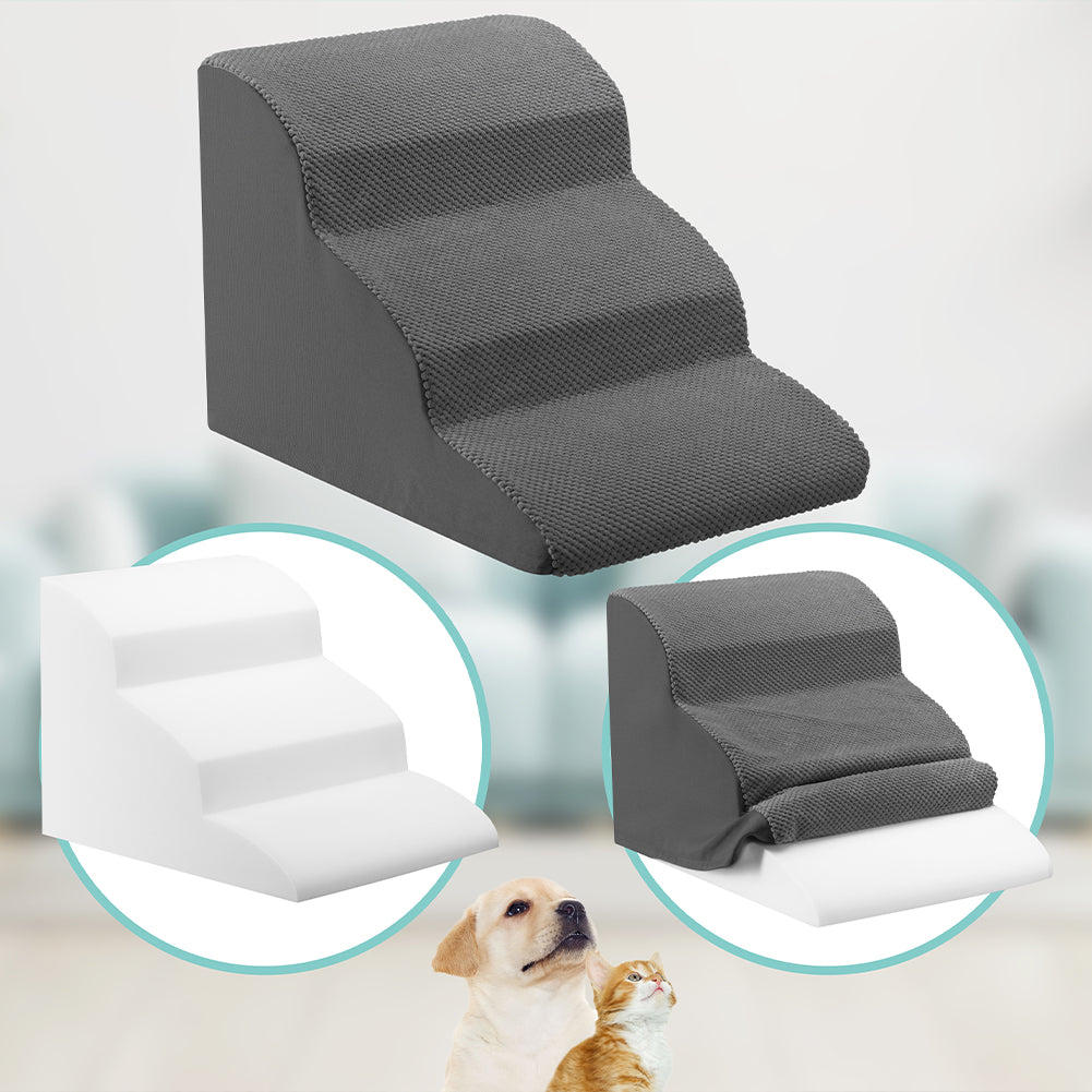 Scala per Animali Domestici Grigio 3 Scalini per Gatti e Cani Rullo Rimuovi Peli