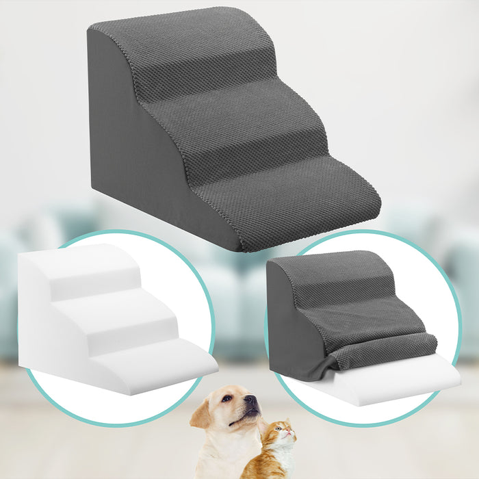 Scala per Animali Domestici Grigio 3 Scalini per Gatti e Cani Rullo Rimuovi Peli