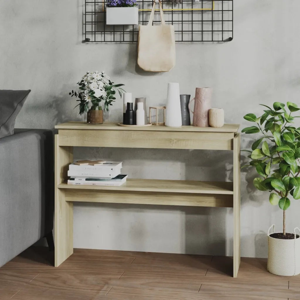 Tavolino Consolle-Tavolino da soggiorno-Tavolo Rovere Sonoma 102x30x80 cm Legno Multistrato