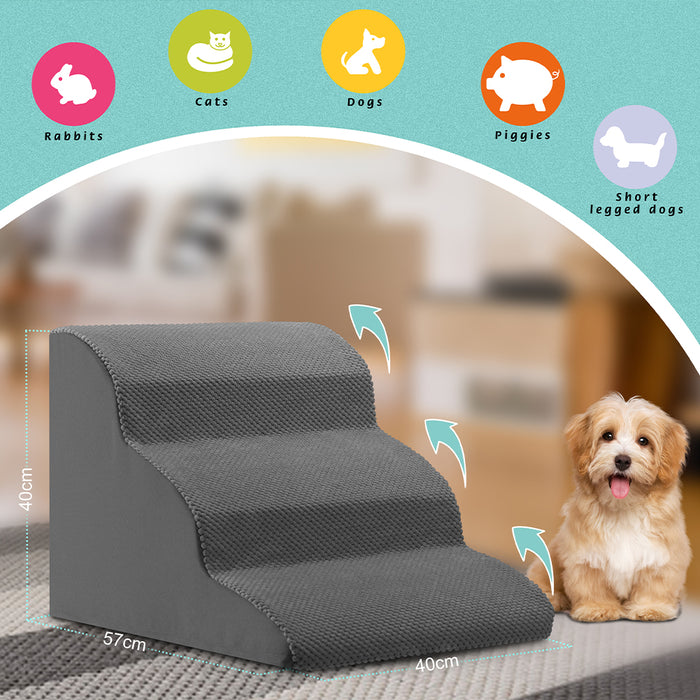 Scala per Animali Domestici Grigio 3 Scalini per Gatti e Cani Rullo Rimuovi Peli