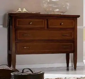 Comò spillo in legno massiccio noce scuro arte povera itarsiato