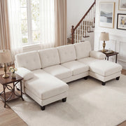 Divano Letto 4 Posti a U con Chaise Longue in Velluto ¨C MINIMAL ¨C Beige