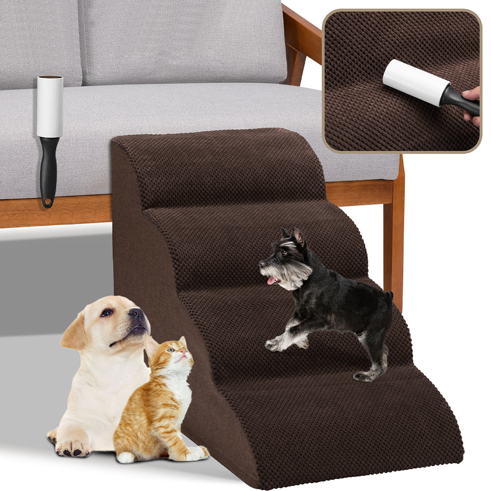 Scala per Animali Domestici Marrone 4 Scalini per Gatti e Cani Rullo RimuoviPeli