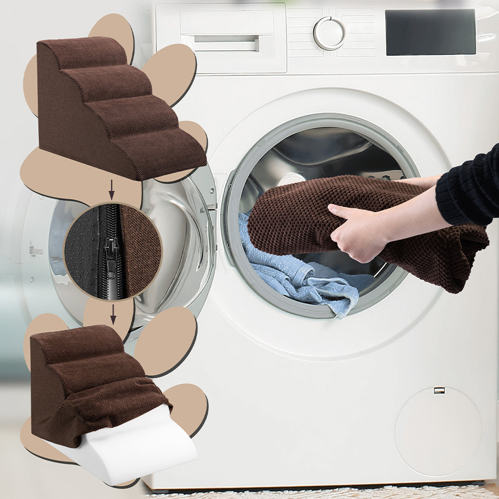 Scala per Animali Domestici Marrone 4 Scalini per Gatti e Cani Rullo RimuoviPeli