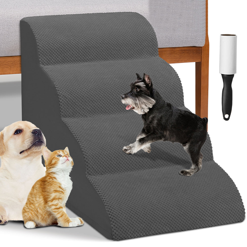 Scala per Animali Domestici Grigio 4 Scalini per Gatti e Cani Rullo Rimuovi Peli