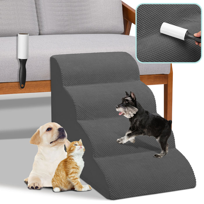 Scala per Animali Domestici Grigio 4 Scalini per Gatti e Cani Rullo Rimuovi Peli