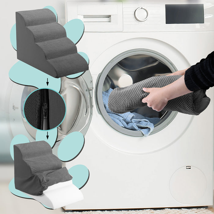 Scala per Animali Domestici Grigio 4 Scalini per Gatti e Cani Rullo Rimuovi Peli