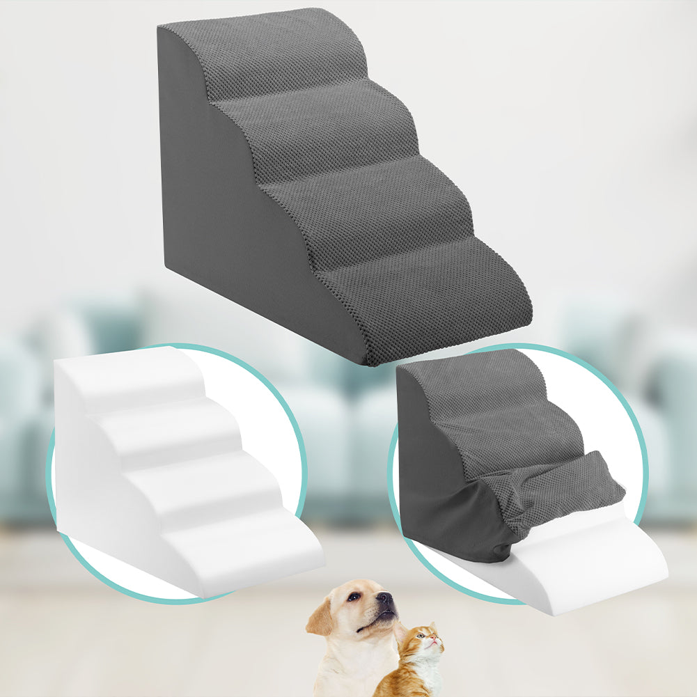 Scala per Animali Domestici Grigio 4 Scalini per Gatti e Cani Rullo Rimuovi Peli