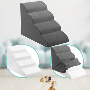 Scala per Animali Domestici Grigio 4 Scalini per Gatti e Cani Rullo Rimuovi Peli