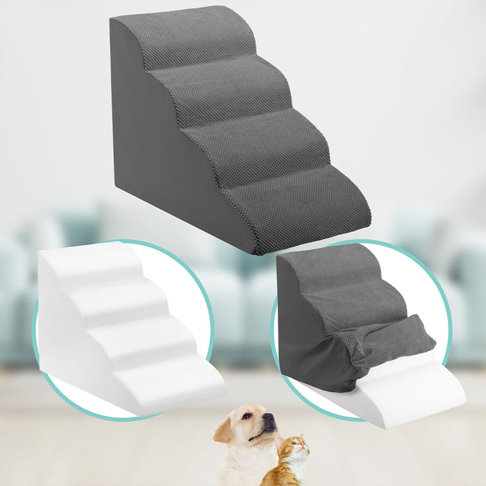 Scala per Animali Domestici Grigio 4 Scalini per Gatti e Cani Rullo Rimuovi Peli