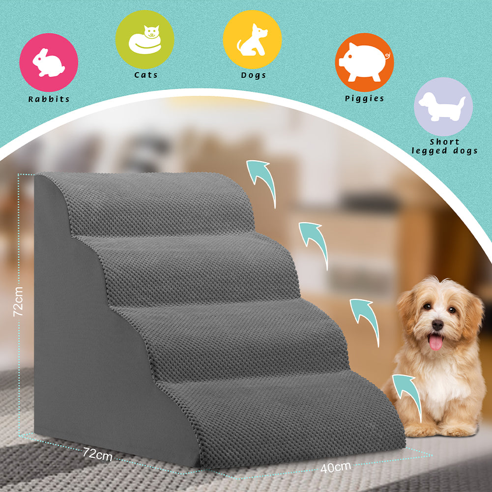 Scala per Animali Domestici Grigio 4 Scalini per Gatti e Cani Rullo Rimuovi Peli