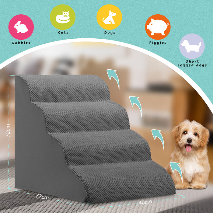 Scala per Animali Domestici Grigio 4 Scalini per Gatti e Cani Rullo Rimuovi Peli