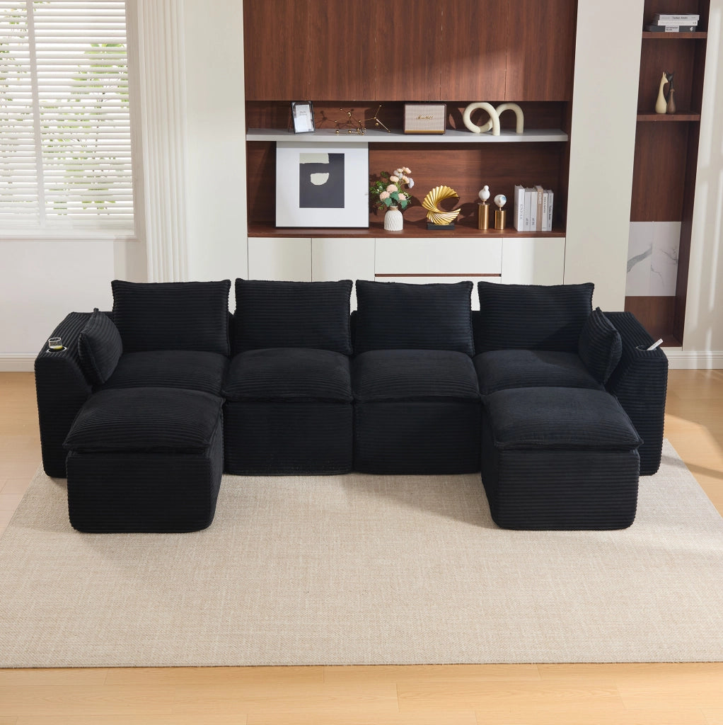 Divano modulare 322x161 cm in velluto a coste nero HOMVRA