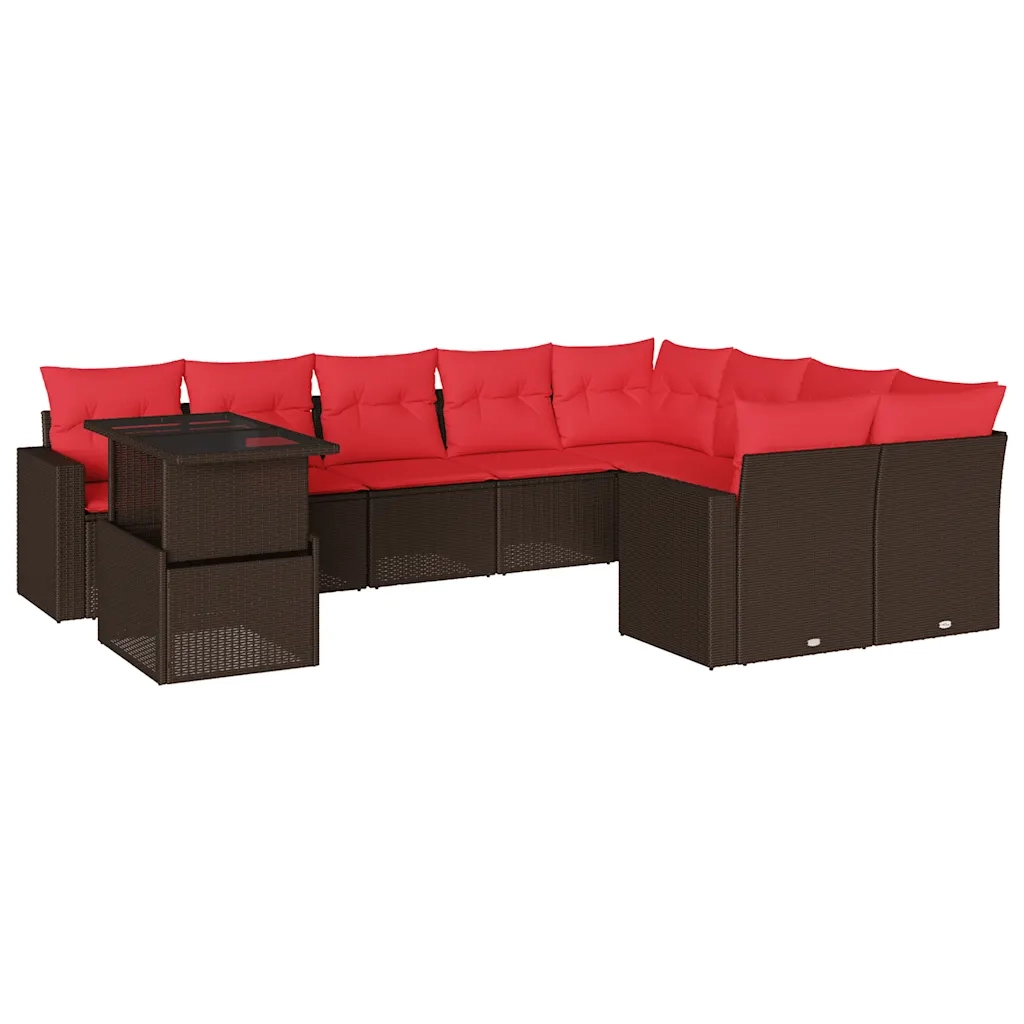 Set Divani da Giardino 10 pz con Cuscini Marrone in Polyrattan 3267514