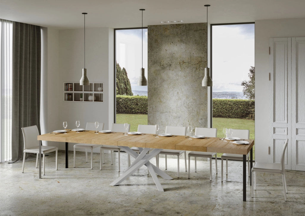 Tavolo Allungabile 130-390x90x77 cm Volantis Premium Quercia Natura Telaio Bianco