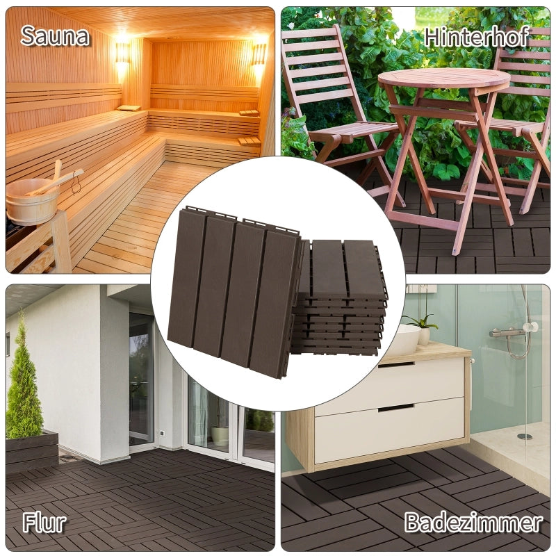 Piastrelle per terrazza 30 x 30 cm, 9 pezzi, 0,81 m2, piastrelle a incastro, piastrelle per balcone con sistema a clic, funzione drenante, piastrella