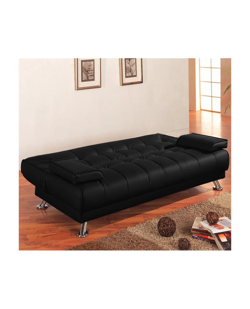 Divano letto tre posti, reclinabile, ecopelle nero Sicorage 187cm Truker