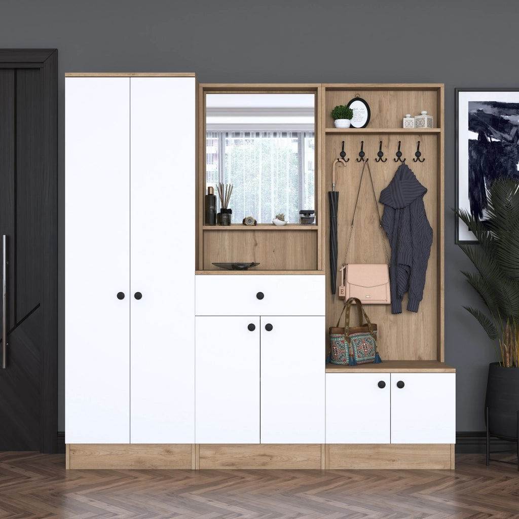 Elmas, Mobile da Ingresso Specchio Incluso, 179x36x183h cm Bianco