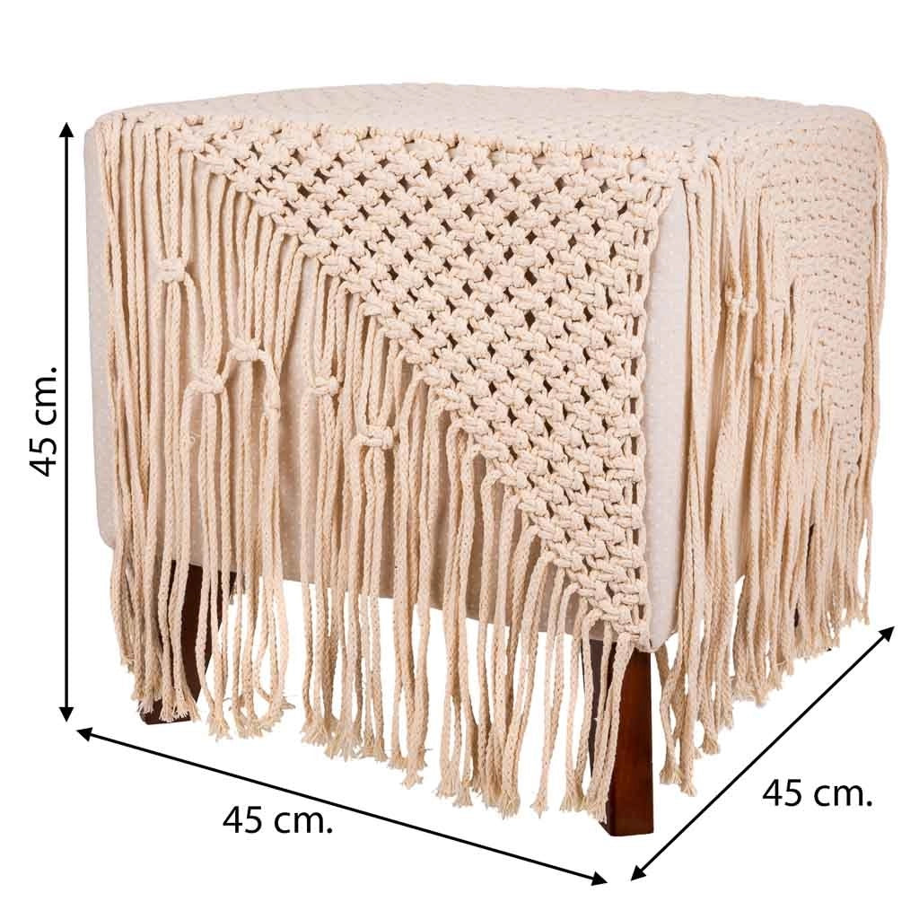 Puf in cotone intrecciato panna 45x45x45h