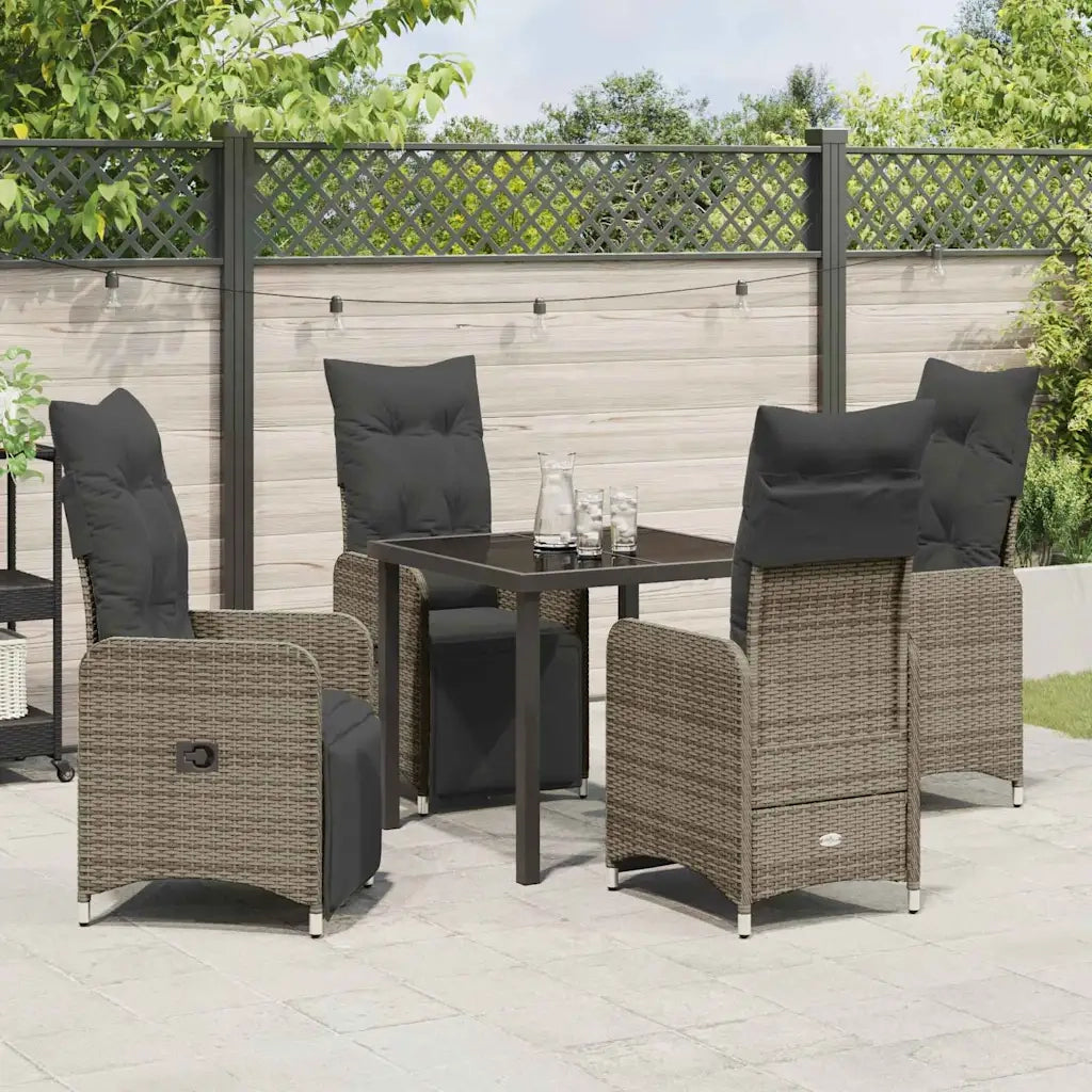 Set da Pranzo per Giardino con cuscino 5 pcs Grigio polyrattan
