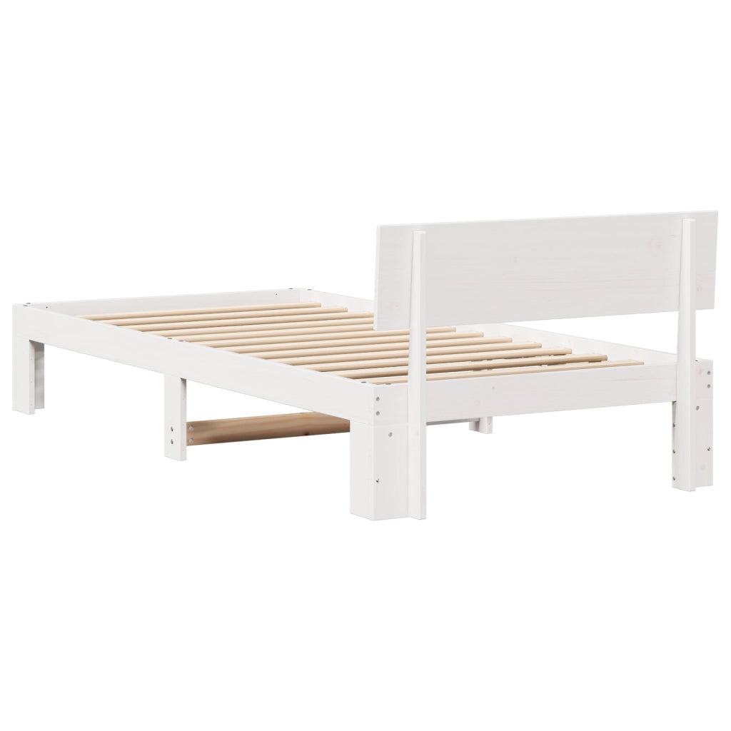 Struttura Letto con Testiera Bianca 90x200 cm Legno Massello di Pino