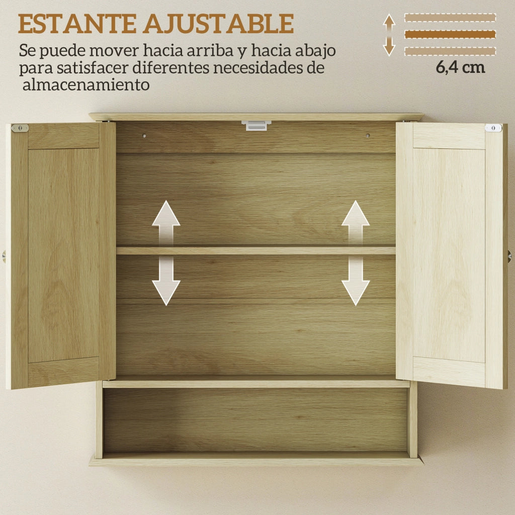 Armadietto Bagno con Specchio e Ripiani ¨C zephmum ¨C Legno Naturale 56x13x58cm