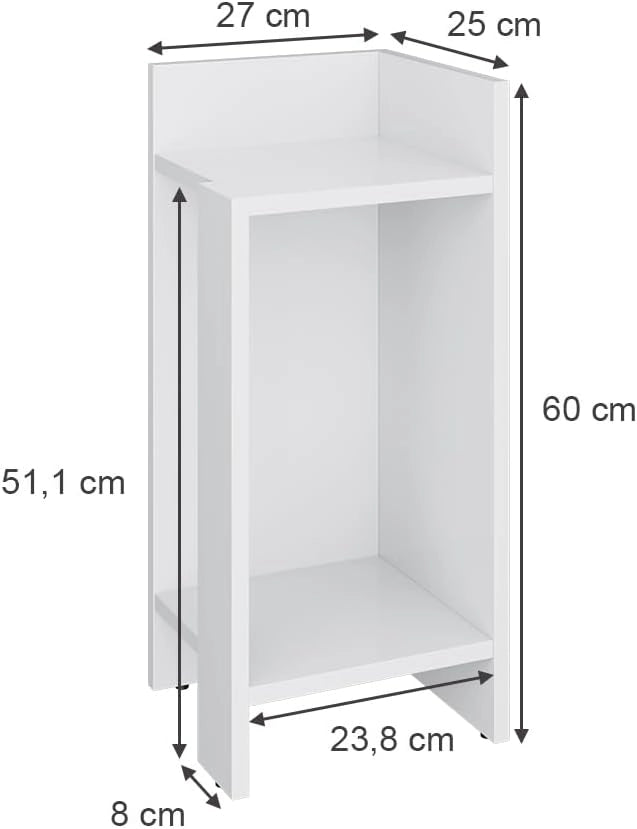Comodino Lenar, Bianco, 27 x 60 cm Set di 2