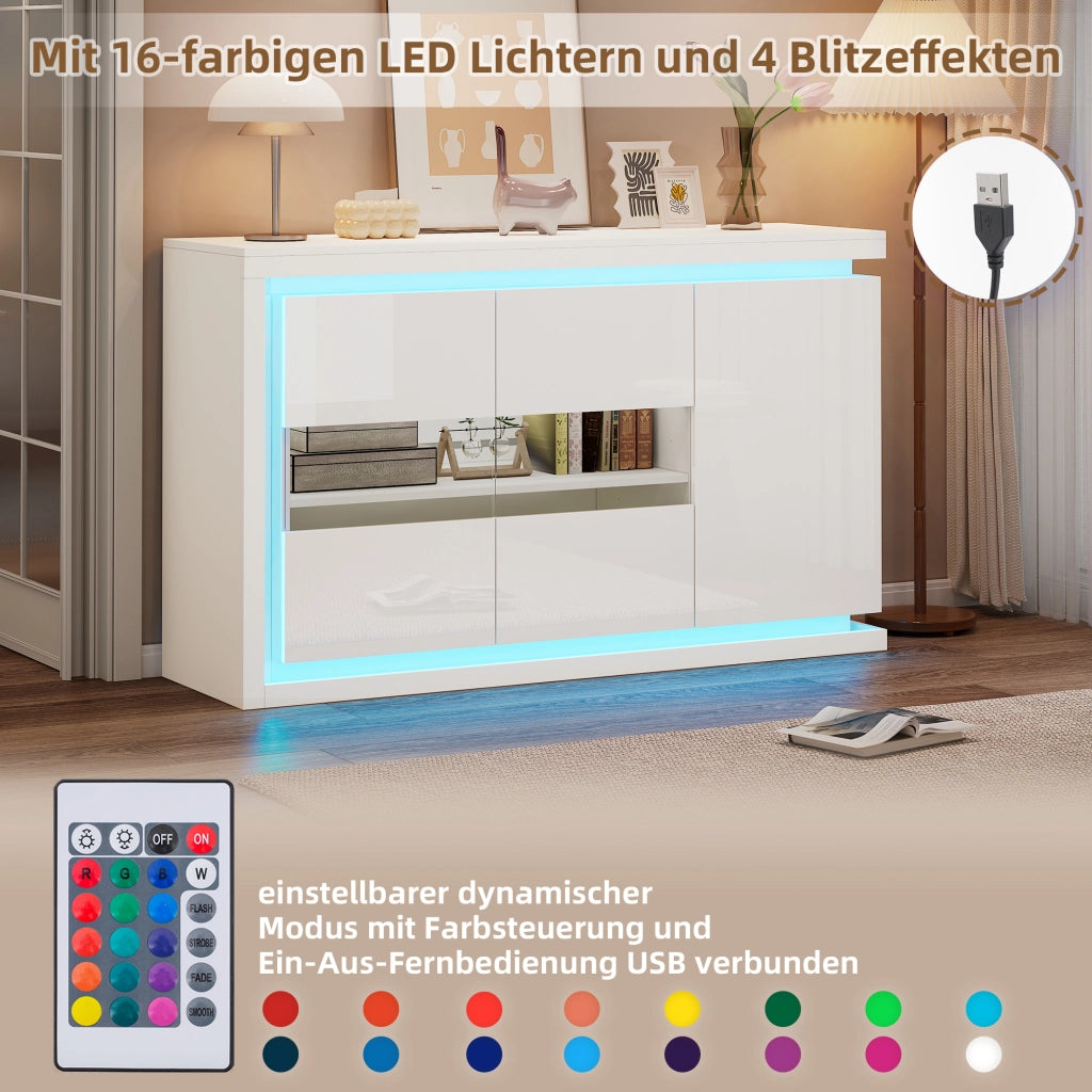 MADIA LED 140x40x84 cm Bianca in truciolare con 3 ante