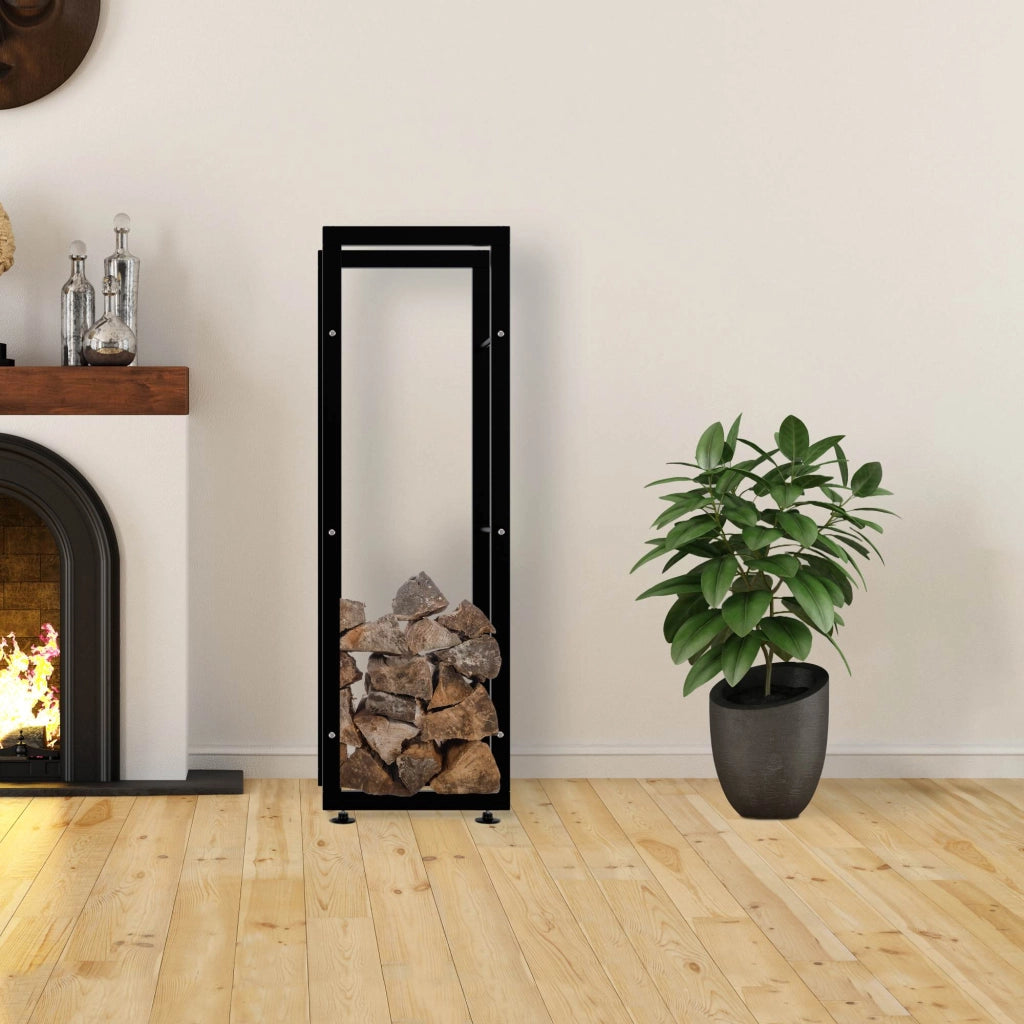 Esclusivo portalegna KERI V2 in metallo nero,25x40x125 cm