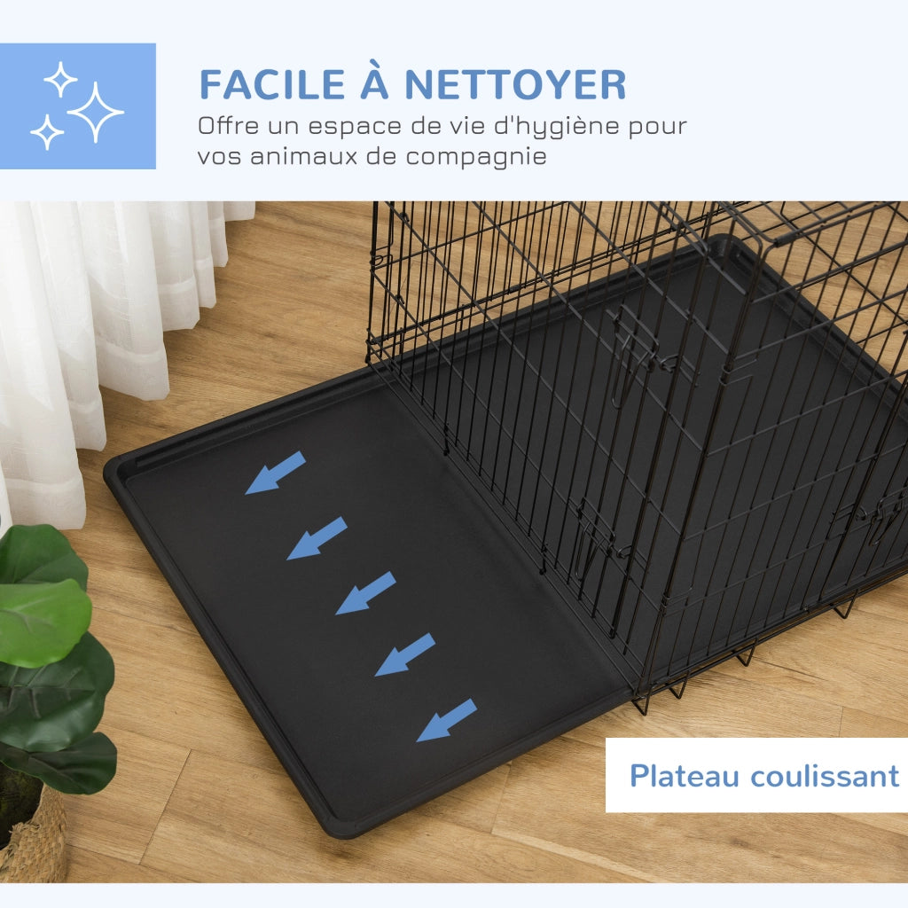 Gabbia trasportino pieghevole per cani ¨C Xylo ¨C acciaio 2 porte 106x71,5x76cm nero