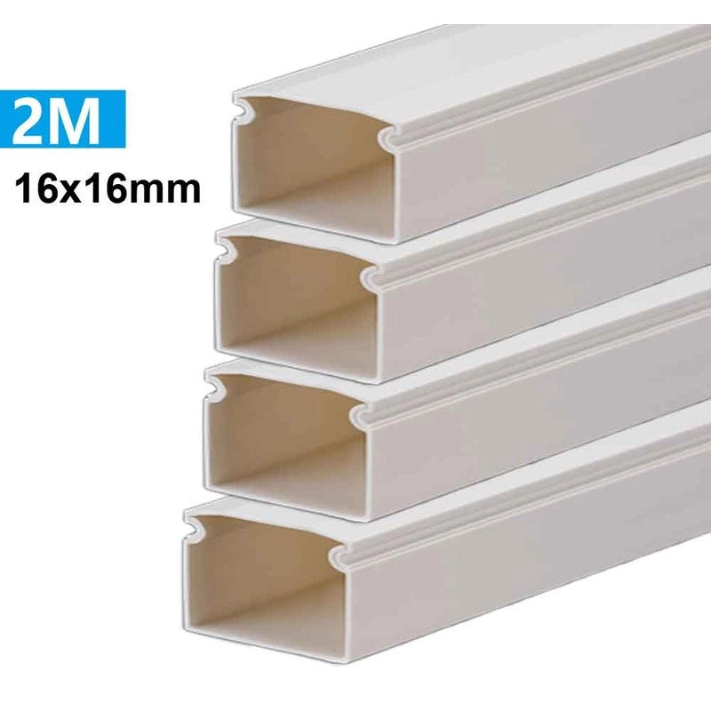 8 Metri Canaline Passacavi In PVC Con Biadesivo e Coperchio 16X16mm Bianco - 4 Pezzi da 2 Metri