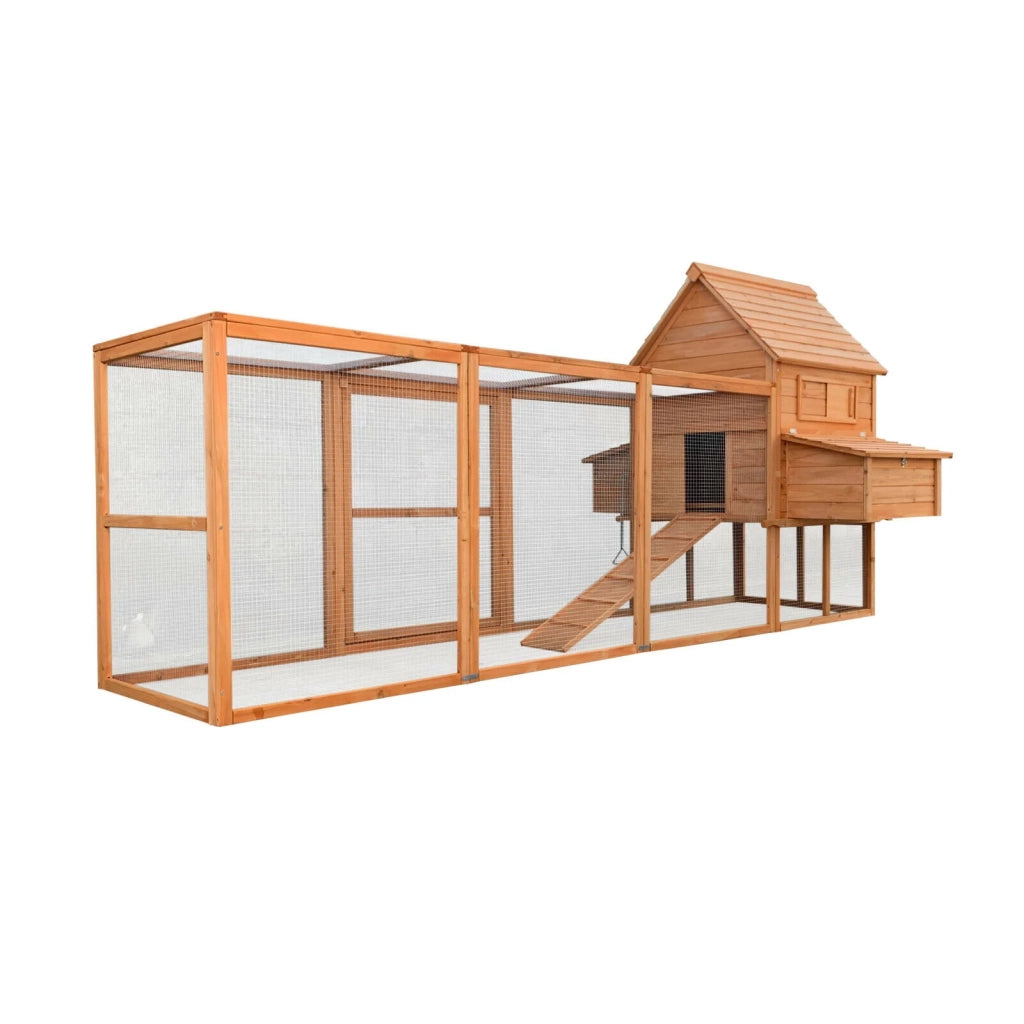 Pollaio con nidi e accesso all'aria aperta 310 cm legno rete metallica zincata marrone 16_0000582