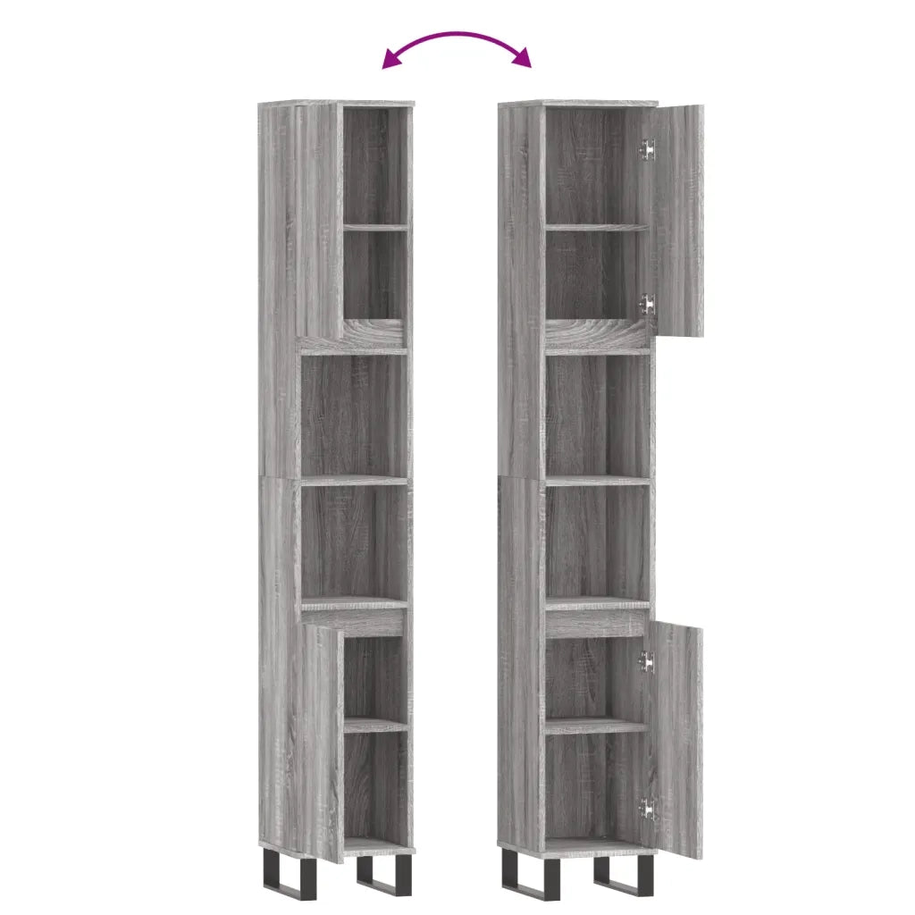 Armadietto Bagno Grigio Sonoma 30x30x190cm in Legno Multistrato 831546