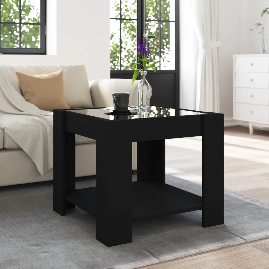 Tavolino Salotto con LED Nero 53x53x45 cm Legno Multistrato 847540