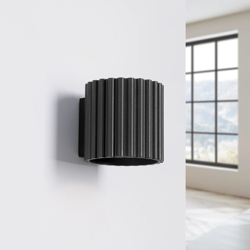 Pure Lume VISTAO applique nera tubo rigato 10cm su-giù G9