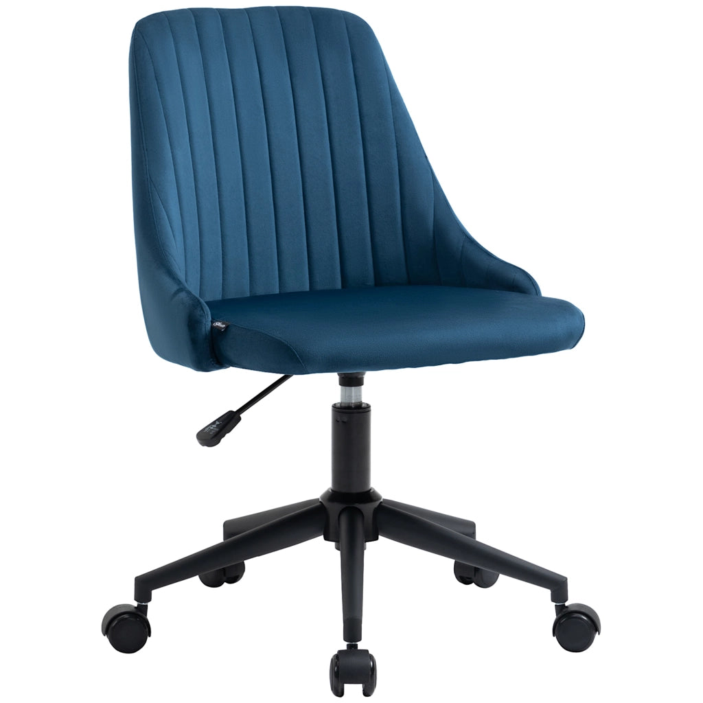 Sedia da Ufficio in Velluto Blu con Altezza Regolabile, Sedia Ergonomica Girevole a 360¡ã e Ruote, 50x58x77-87cm