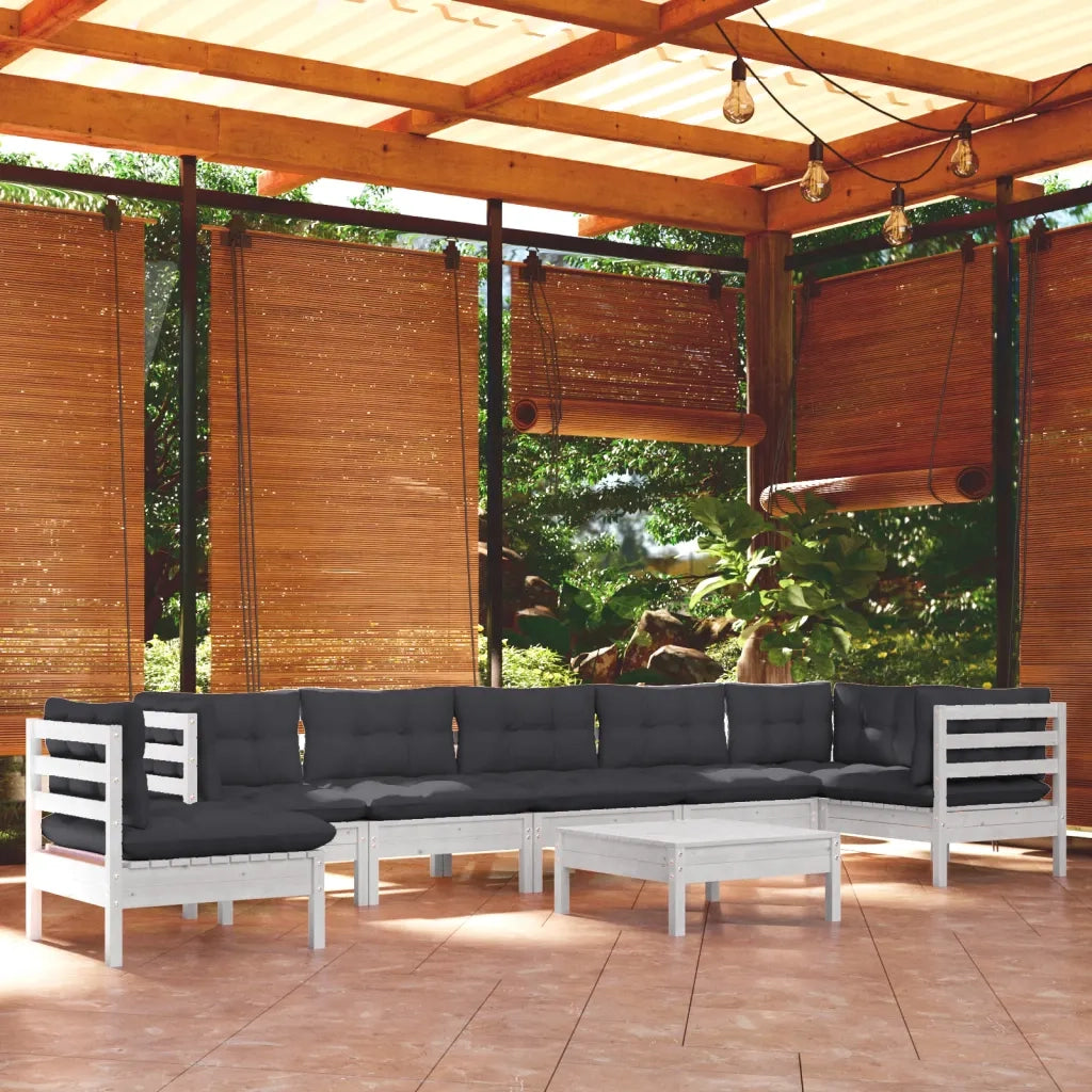 Set Divani da Giardino 9 pz con Cuscini Bianchi Legno di Pinocod mxl 121450
