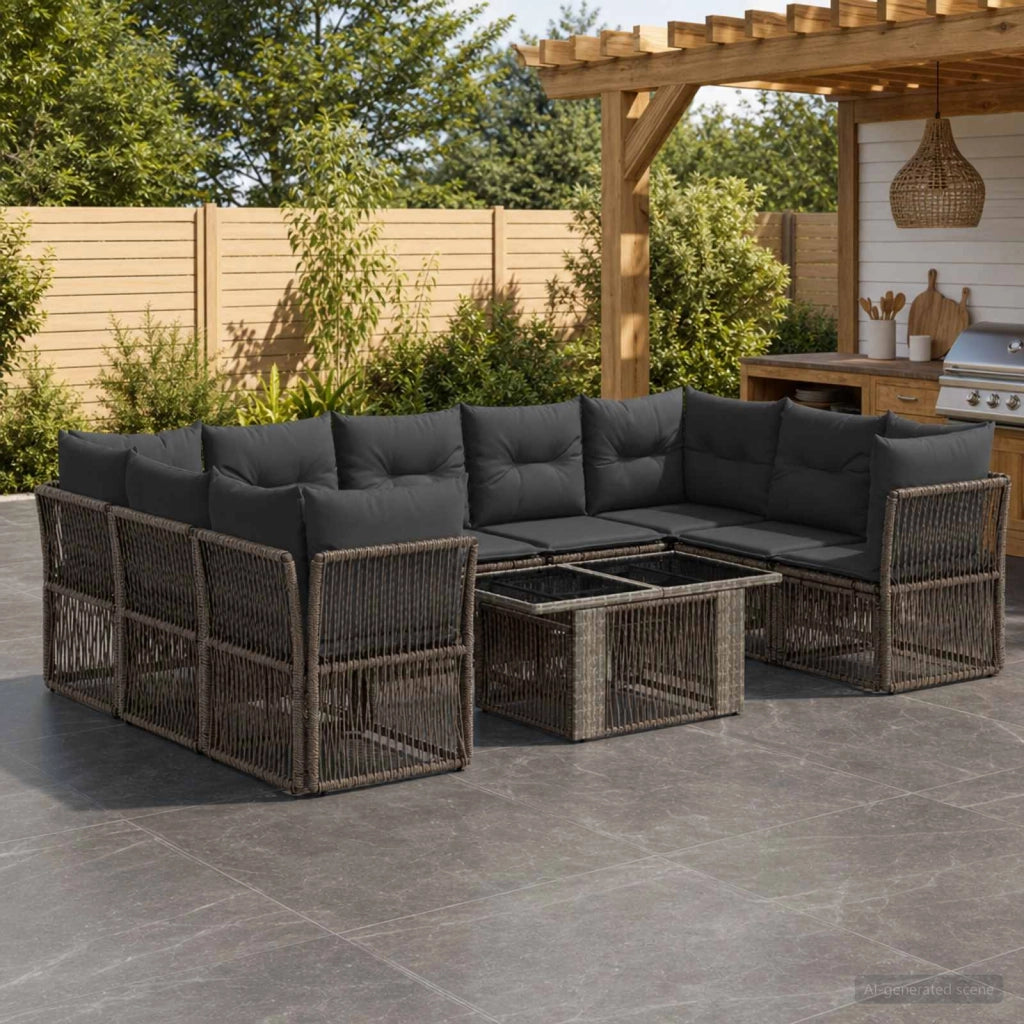 Set Divano da Giardino 10 pz Grigio polyrattan 3436523