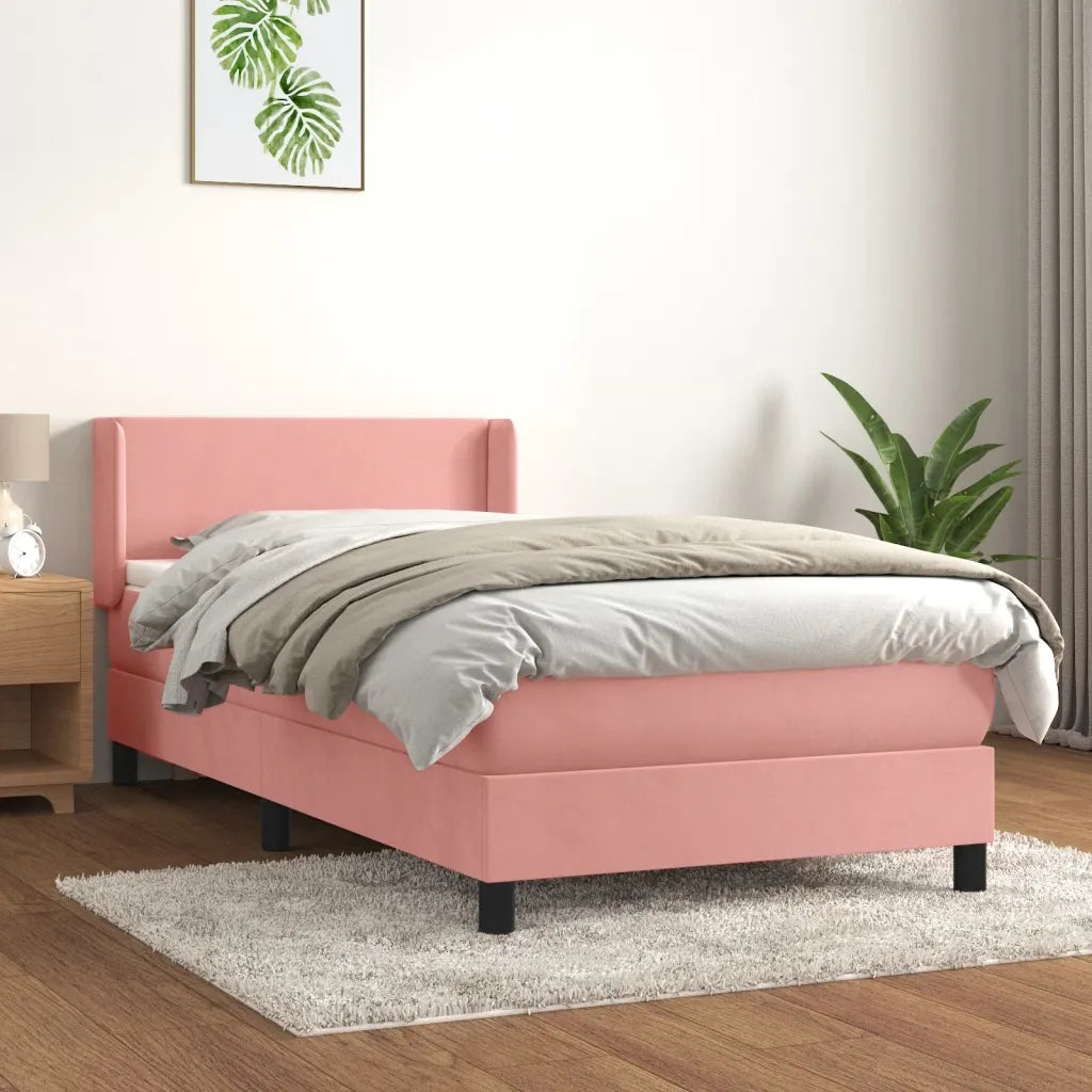 Giroletto a Molle con Materasso-Struttura Letto Rosa 90x190 cm in Velluto 668518