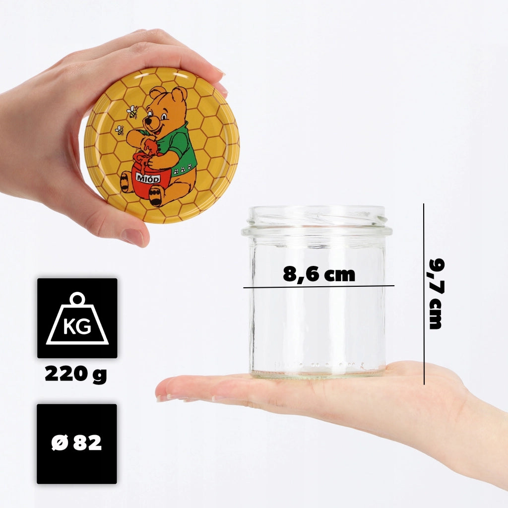 KADAX Avila barattoli di vetro 350ml 50pz 82mm + coperchi "Miele"