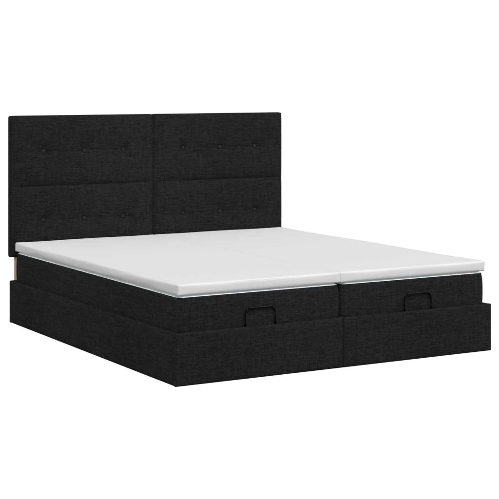 Letto ottomano con materasso con testiera 2 pz Nero Tessuto 3457864