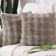 Set di 2 cuscini di piuma morbidi, decorativi, in velluto, con coperchi in pelle morbida, per divano, camera da letto, taupe, 60x60 cm.