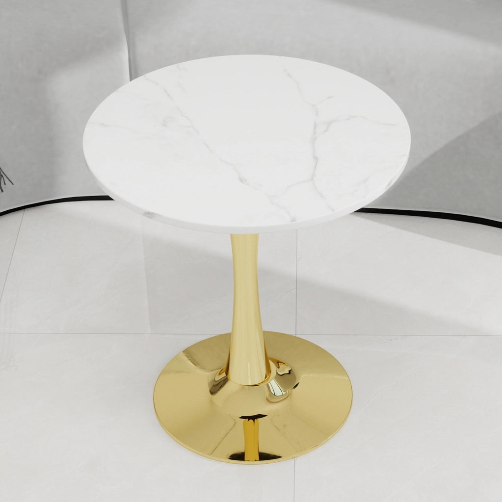Tavolino rotondo in marmo artificiale 27;6 pollici; oro e bianco