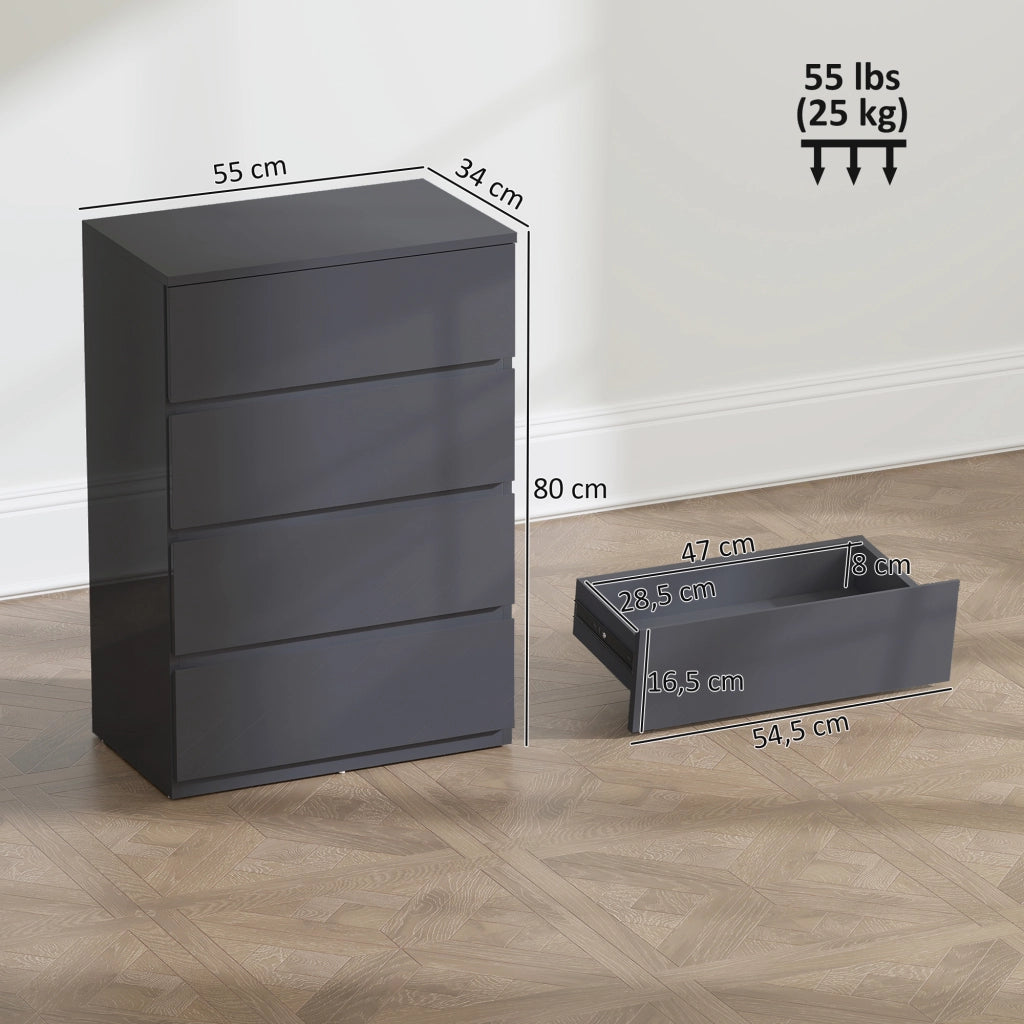 Cassettiera 4 Cassetti ¨C zephmum ¨C Grigio Lucido 55x34x80 cm