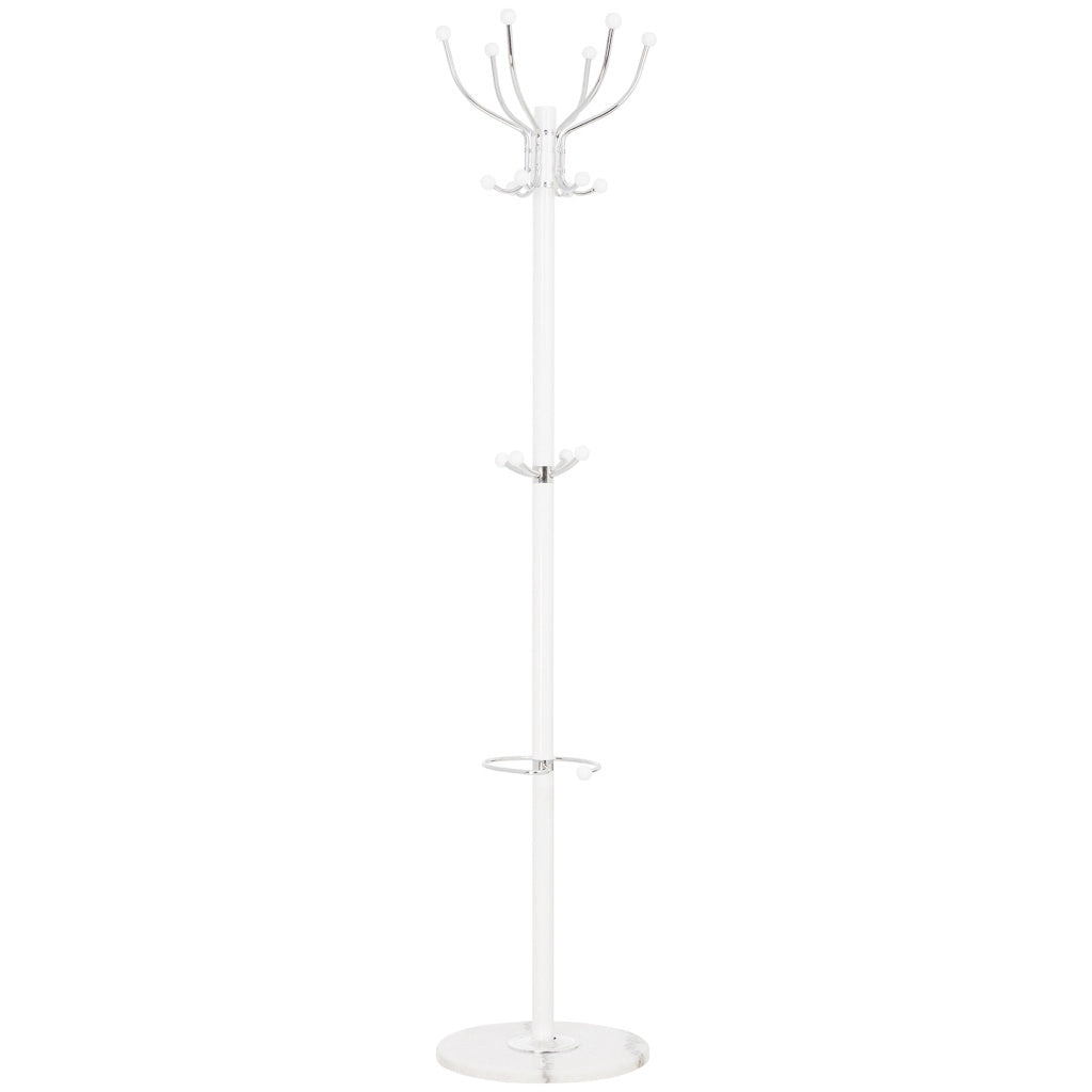 Perchero de metal blanco con paraguero y 6 ganchos D 36X178h cm