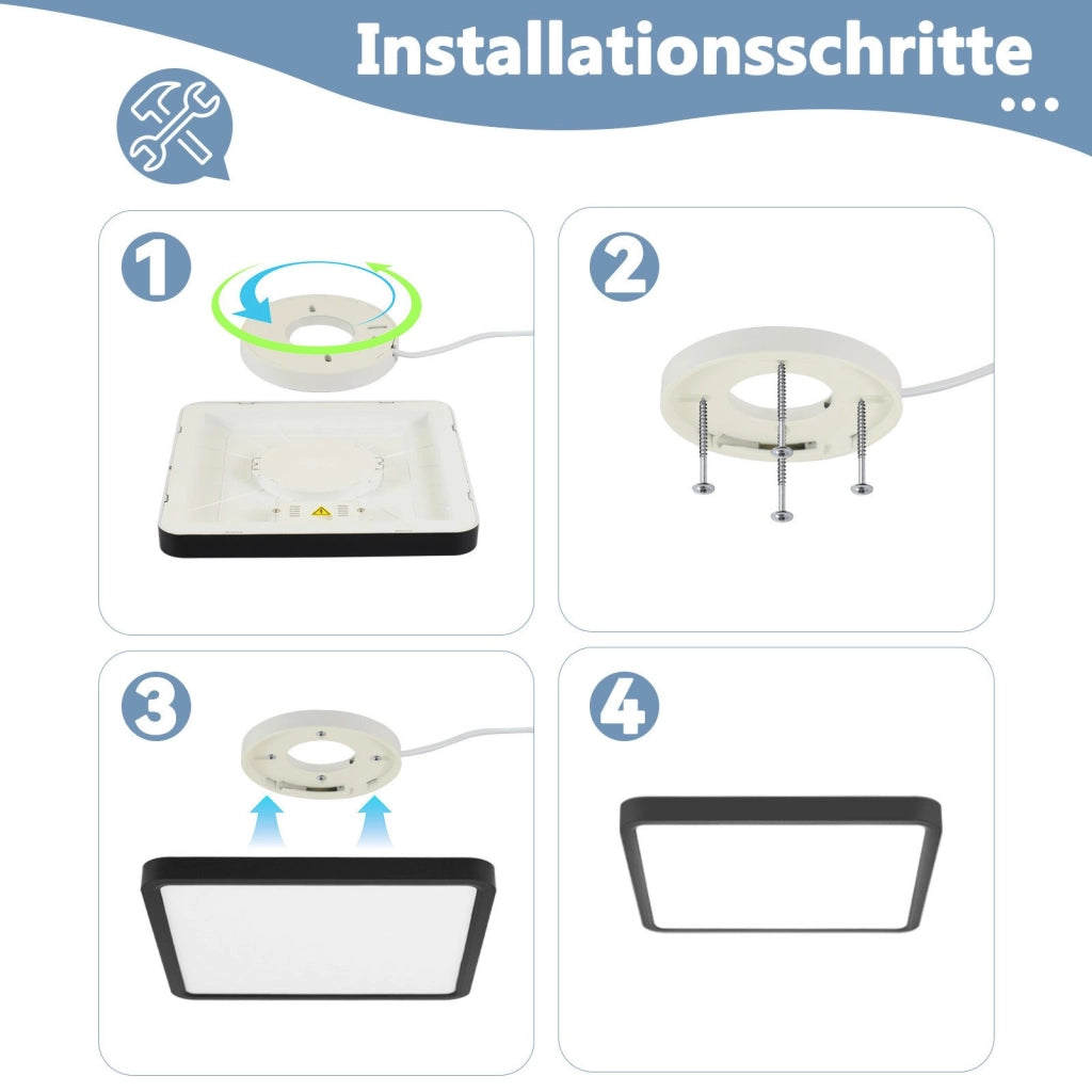 ZMH Lampada da soffitto plafoniera LED quadrata nera 23 cm 6500K per soggiorno cucina corridoio