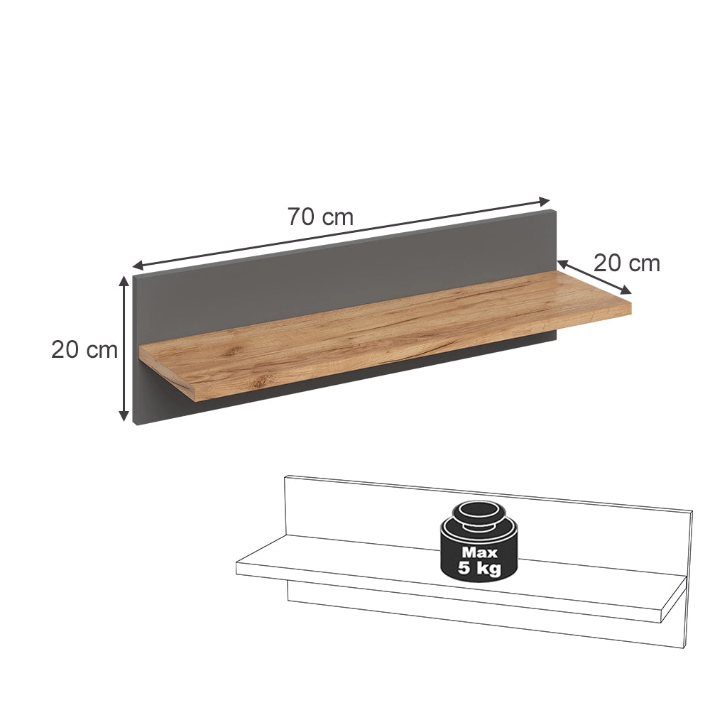 Vitalispa Scaffale a muro per bambini Grigio/Artisan 70 x 20 cm