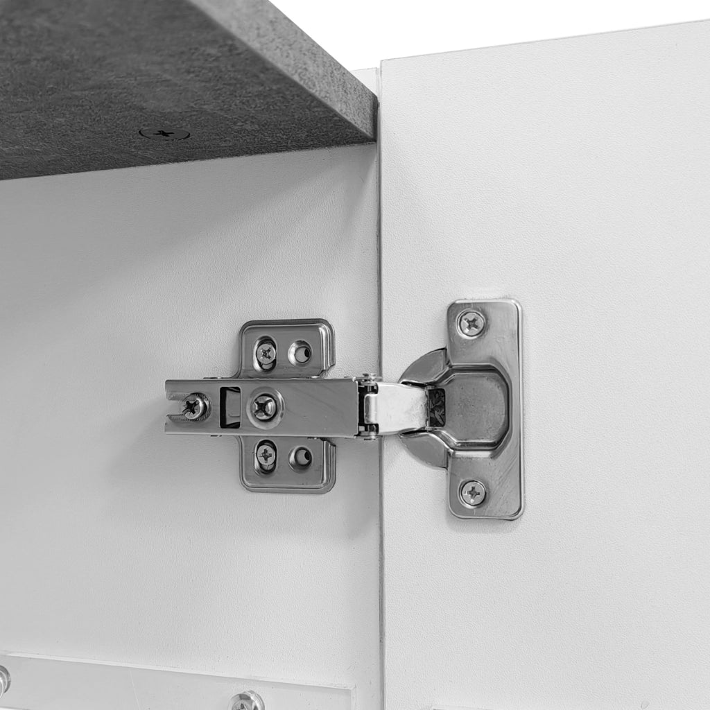 Credenza con 2 ante, 3 cassetti e LED a 16 colori, effetto marmo grigio e frontali bianchi, 140 × 35 × 75 cm
